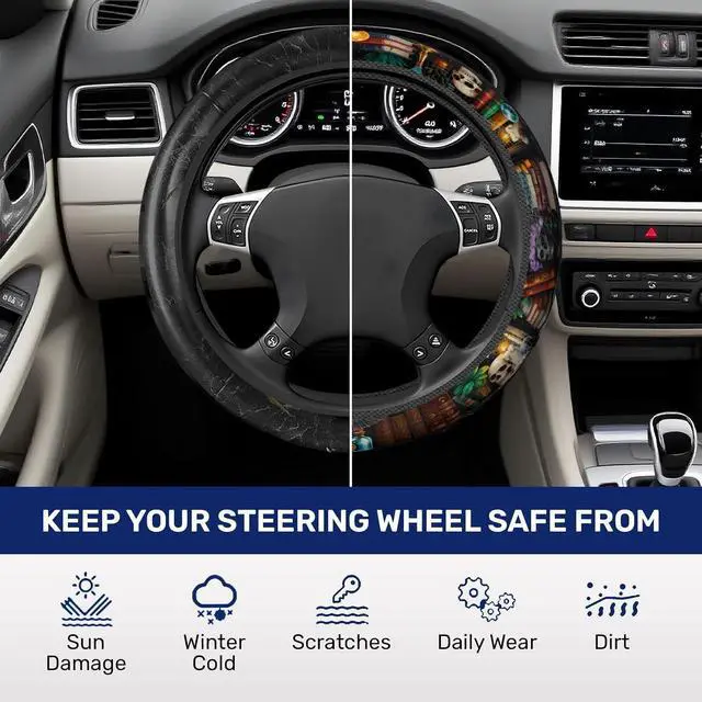 Alt view image 5 of 7 - GENANY Dark Academia Books Steering Wheel Cover for Car Interior Styling | Polyester 15 Inch Steering Wheel Cover With Dark Academia Books Book Lover Gothic Library Car Interior Decor