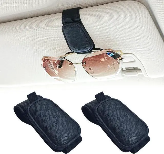 Main image of Yuoyar 2 Packs Magnetic Sunglass Holder for Car Visor (Black) | Magnetic Interior Car Accessories