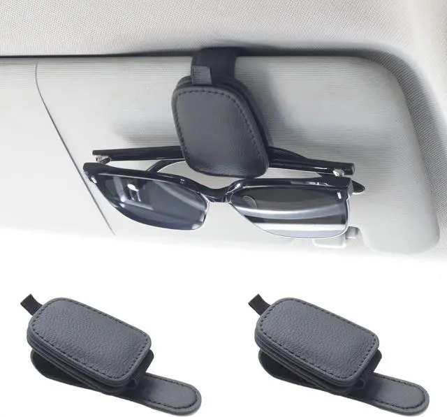 Main image of Yuoyar Magnetic Leather Sunglasses Holder for Car, 2 Packs (Black) | Magnetic Car Visor Accessories