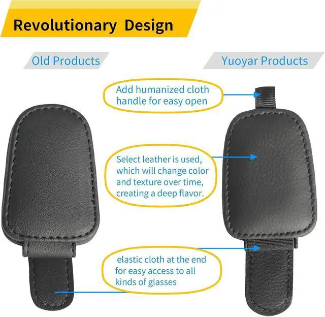 Alt view image 2 of 7 - Yuoyar Magnetic Leather Sunglasses Holder for Car, 2 Packs (Black) | Magnetic Car Visor Accessories