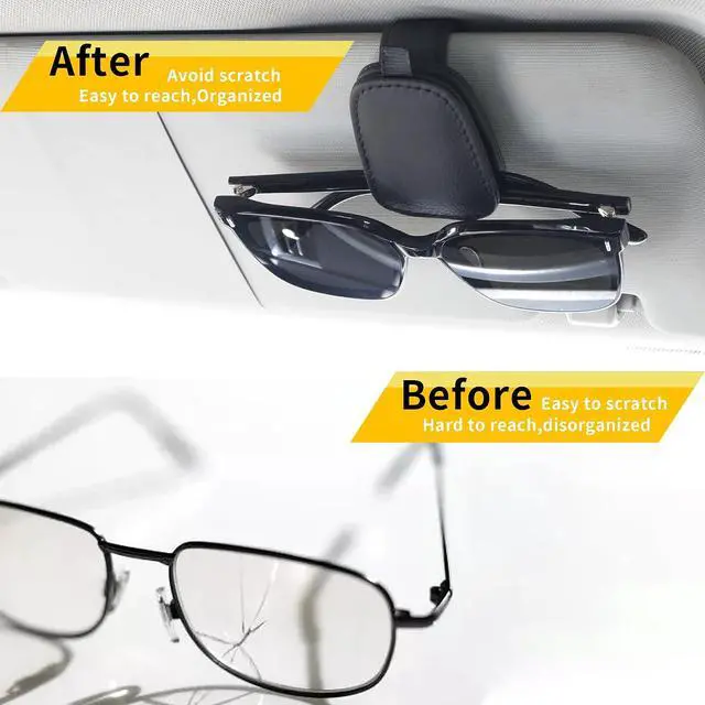 Alt view image 3 of 7 - Yuoyar Magnetic Leather Sunglasses Holder for Car, 2 Packs (Black) | Magnetic Car Visor Accessories