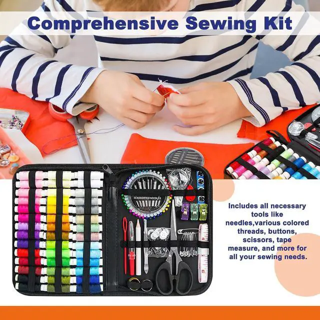 Alt view image 5 of 7 - JUNING Sewing Kit with Black Case Portable Sewing Supplies for for Mom Grandma Women Men Teen Girls Boys Adults Beginner, Home Travel, Emergency, 42 Threads, Scissors, Needles, Measuring Tape and More