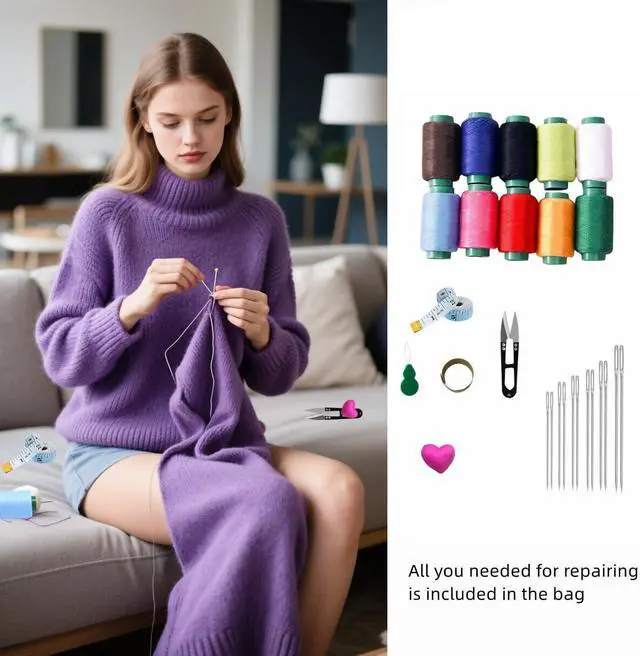 Alt view image 2 of 6 - MaryLavender Sewing Kit Portable Sewing Supplies Accessories Set with Thread, Needles, Scissors,Size Tape, Pincushions