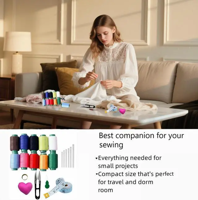 Alt view image 5 of 6 - MaryLavender Sewing Kit Portable Sewing Supplies Accessories Set with Thread, Needles, Scissors,Size Tape, Pincushions