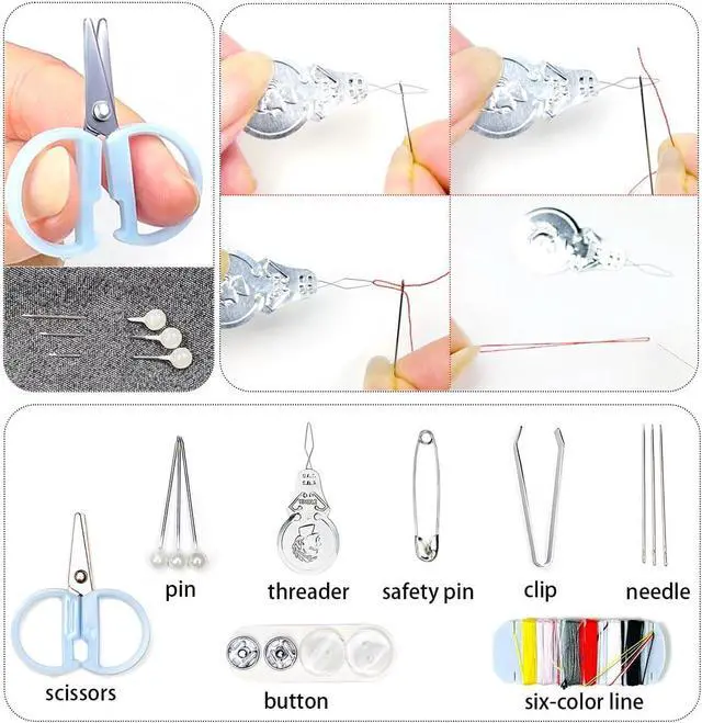 Alt view image 5 of 7 - 2 Pack Mini Sewing Kit, Portable Travel Sewing Kit with Needles,Threads, Scissors,Buttons & Needle Threader,Small Emergency Sewing Repair Kit for Home, Travel, Office, Dorm & Beginners