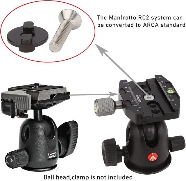 Alt view image 5 of 5 - Leftfoto Adapter arca Swiss to manfrotto rc2 Converter Tripod Head Female Male Clamp Replacement for Manfrotto 484, 486, 488, 494, 496, 498, 054 Ball Head