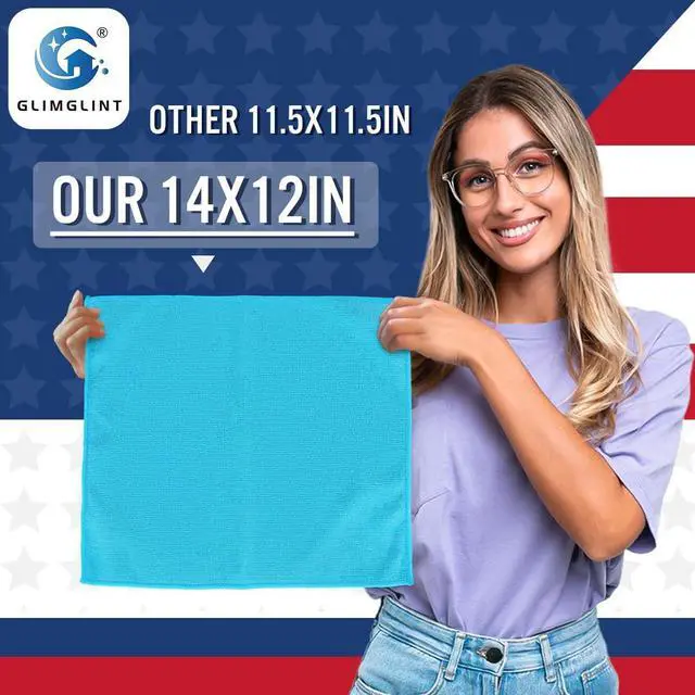 Alt view image 2 of 7 - GLIMGLINT Microfiber Cleaning Cloth, 12 Pack Towels for Cars 14 X12 Inch | High Absorbent & Lint Free Shop Rags Bulk, All-Purpose Car Cleaning Towels for Cars, Kitchen, Restaurant, Garage, Multicolor