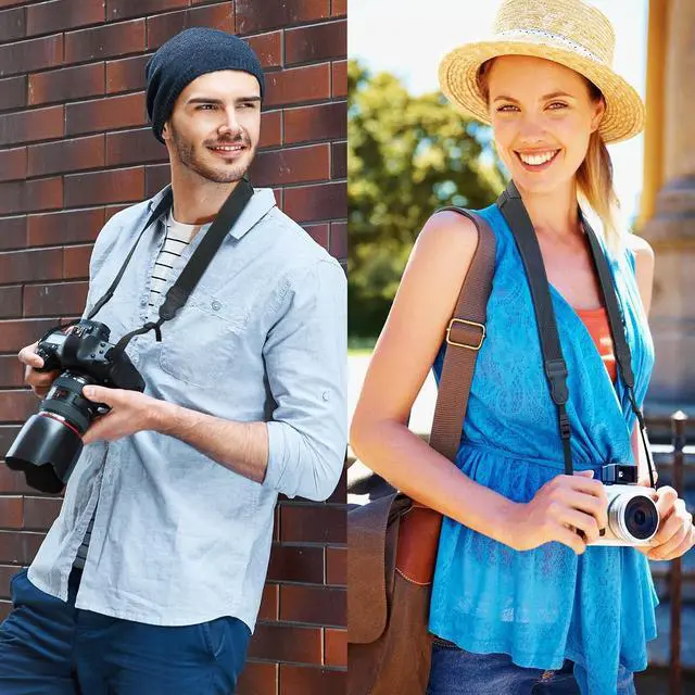 Alt view image 2 of 7 - FIEIL Neck Strap Silicone Camera Straps - Padded Camera Strap, 1.5" Wide Adjustable Nylon Shoulder Strap - Compatible with Canon, Nikon, Sony, and More DSLR and Mirrorless Cameras (Black)