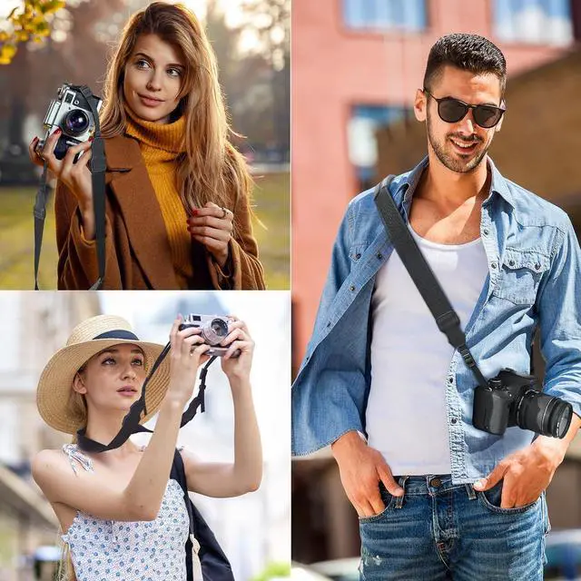 Alt view image 4 of 7 - FIEIL Neck Strap Silicone Camera Straps - Padded Camera Strap, 1.5" Wide Adjustable Nylon Shoulder Strap - Compatible with Canon, Nikon, Sony, and More DSLR and Mirrorless Cameras (Black)