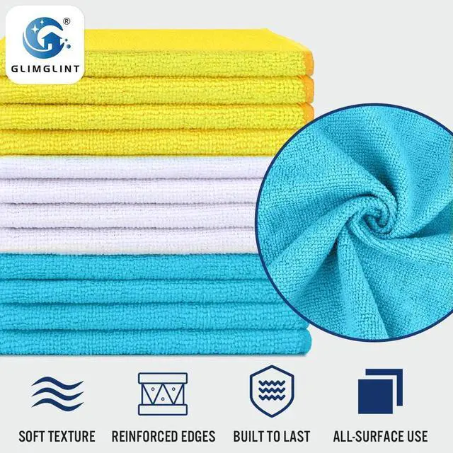 Alt view image 3 of 7 - GLIMGLINT Microfiber Cleaning Cloth, 12 Pack Towels for Cars 14 X12 Inch | High Absorbent & Lint Free Shop Rags Bulk, All-Purpose Car Cleaning Towels for Cars, Kitchen, Restaurant, Garage, Multicolor