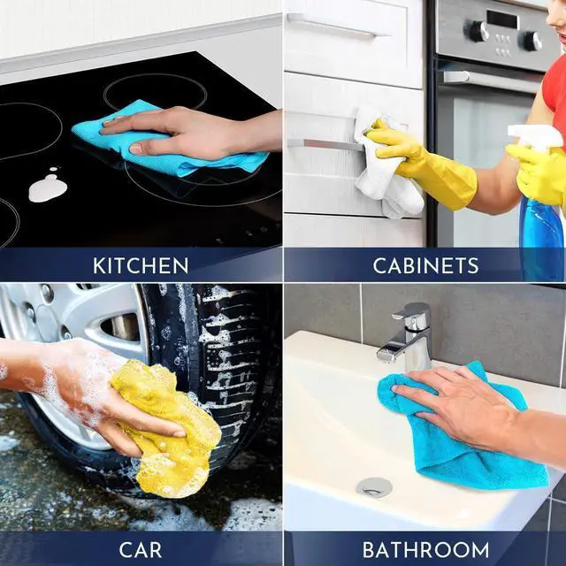 Alt view image 7 of 7 - GLIMGLINT Microfiber Cleaning Cloth, 12 Pack Towels for Cars 14 X12 Inch | High Absorbent & Lint Free Shop Rags Bulk, All-Purpose Car Cleaning Towels for Cars, Kitchen, Restaurant, Garage, Multicolor