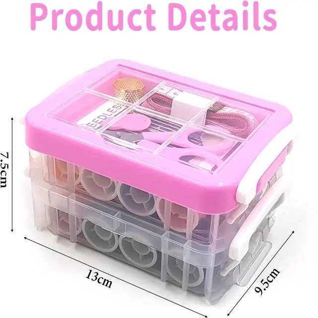 Alt view image 2 of 7 - Sewing Kit for Adults,Sewing Kit Travel,2 Tier Sewing Kits(Pink)
