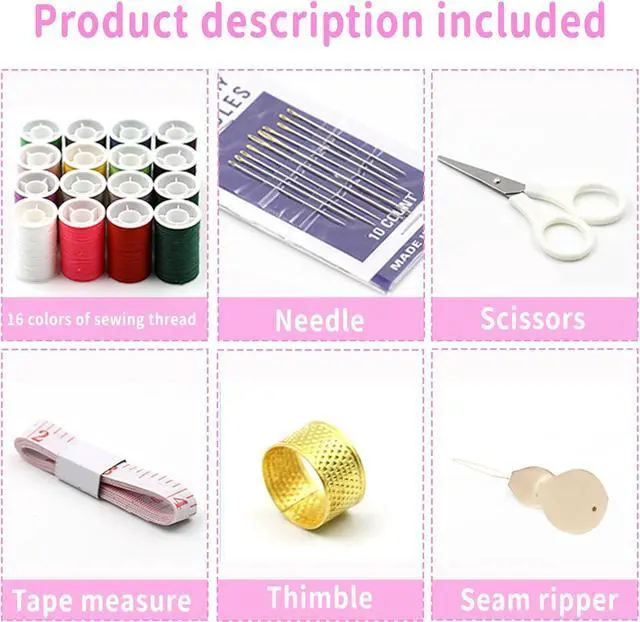 Alt view image 3 of 7 - Sewing Kit for Adults,Sewing Kit Travel,2 Tier Sewing Kits(Pink)