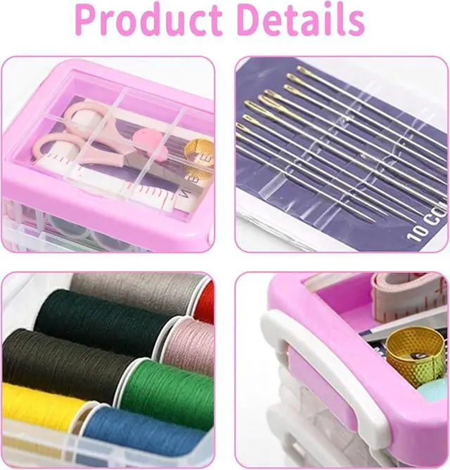 Alt view image 5 of 7 - Sewing Kit for Adults,Sewing Kit Travel,2 Tier Sewing Kits(Pink)
