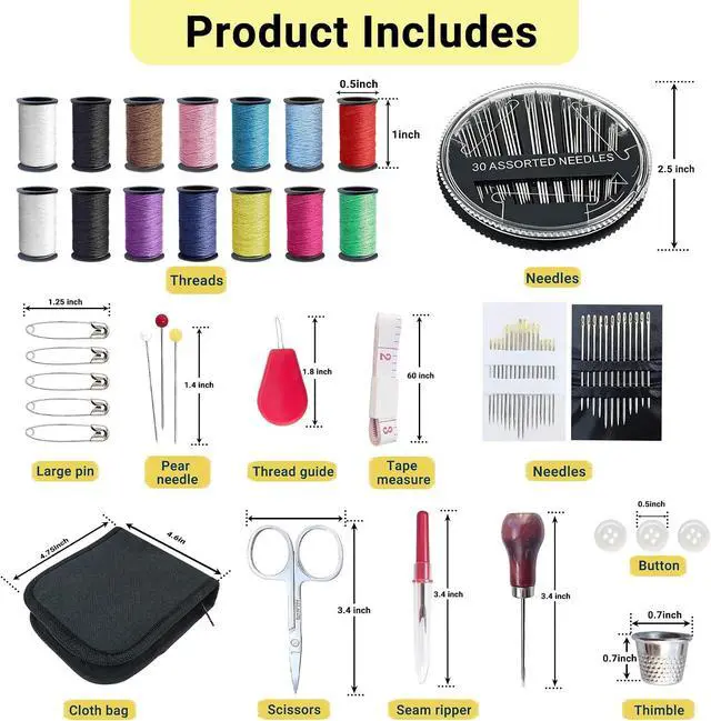 Alt view image 2 of 7 - Woosuke 92Pcs Hand Sewing Kit for Adults and Beginners, Complete Needle and Thread Kit with Stainless Steel Needles, Scissors and Accessories, Ideal for Home, Travel, DIY, and Emergency Repairs