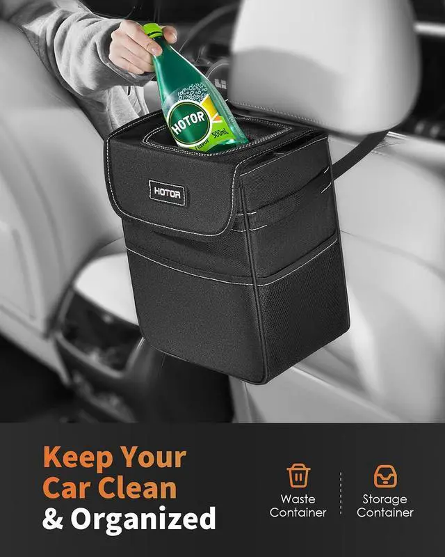 Alt view image 2 of 7 - HOTOR Car Trash Can, Leak-Proof Car Organizer, Black | 2-Gallon, Storage Bag for Back, Front or Console of Cars, Sedans, SUVs & Trucks, Easy-to-Install Car Accessory for Interior