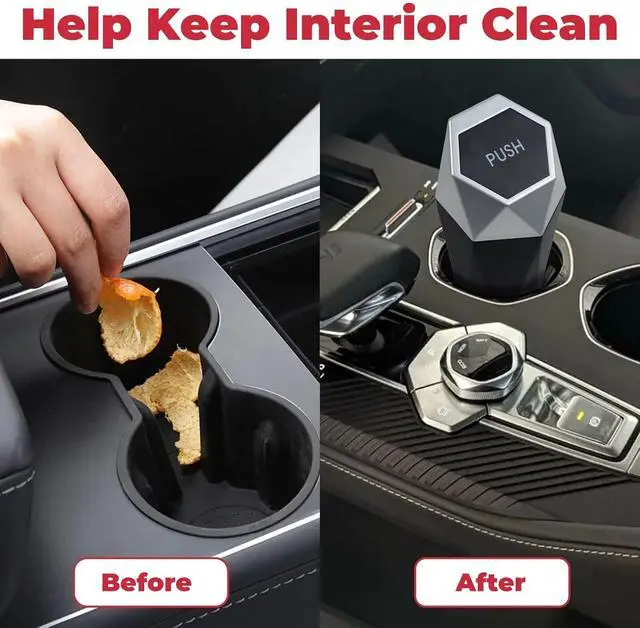 Alt view image 3 of 6 - BFXM Car Trash Can Small Trash Bin with Lid, Car Accessories for Women | Car Garbage Can with Additional 2 ABS Hooks and 60pcs Trash Bags, Suitable for Home, Office, Car Organizer