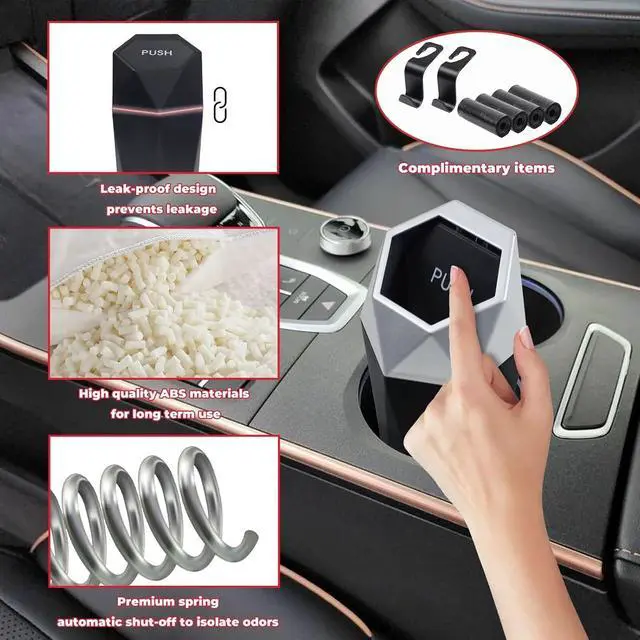 Alt view image 4 of 6 - BFXM Car Trash Can Small Trash Bin with Lid, Car Accessories for Women | Car Garbage Can with Additional 2 ABS Hooks and 60pcs Trash Bags, Suitable for Home, Office, Car Organizer