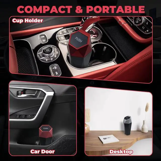 Alt view image 5 of 6 - BFXM Car Trash Can Small Trash Bin with Lid, Car Accessories for Women | Car Garbage Can with Additional 2 ABS Hooks and 60pcs Trash Bags, Suitable for Home, Office, Car Organizer