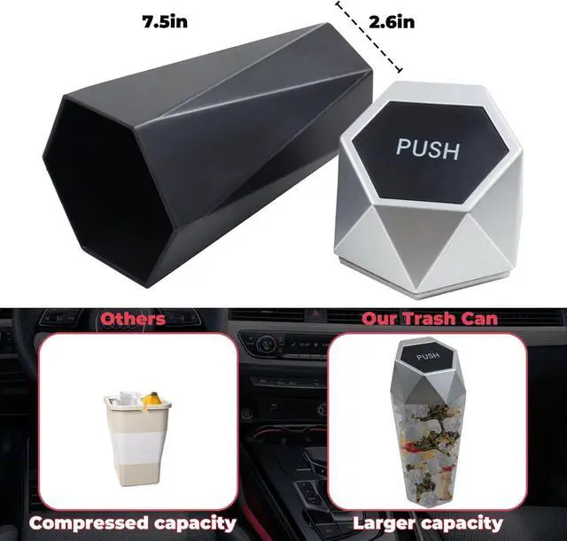 Alt view image 6 of 6 - BFXM Car Trash Can Small Trash Bin with Lid, Car Accessories for Women | Car Garbage Can with Additional 2 ABS Hooks and 60pcs Trash Bags, Suitable for Home, Office, Car Organizer
