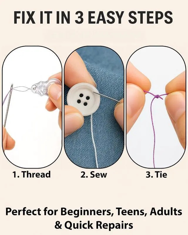 Alt view image 6 of 7 - Vellostar Mini Hand Sewing Kit for Adults, Small Travel Case, 18 Threads | This travel sewing kit adds a needle threader, seam ripper, safety pins and measuring tape, not just thread and needles