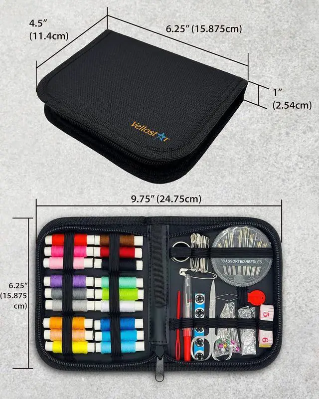 Alt view image 3 of 7 - Vellostar Mini Hand Sewing Kit for Adults, Small Travel Case, 18 Threads | This travel sewing kit adds a needle threader, seam ripper, safety pins and measuring tape, not just thread and needles