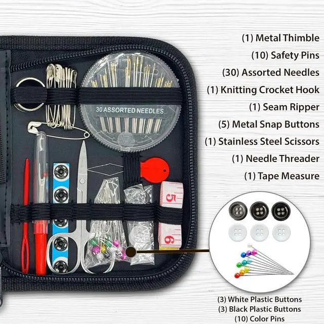 Alt view image 5 of 7 - Vellostar Mini Hand Sewing Kit for Adults, Small Travel Case, 18 Threads | This travel sewing kit adds a needle threader, seam ripper, safety pins and measuring tape, not just thread and needles
