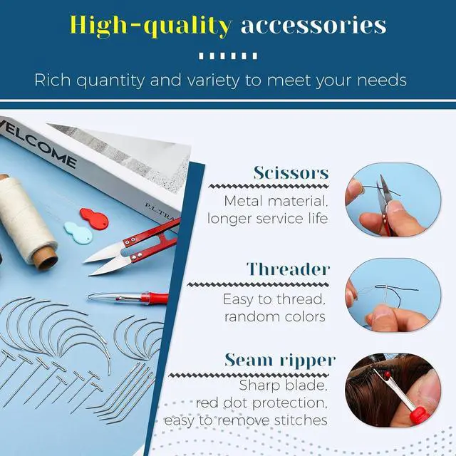 Alt view image 4 of 7 - 135 Pcs Hair Extension Clip Hair Weave Thread Hand Sewing Supplies | Wig Sewing Kit Hair Thread, Metal Snap Clips, U Shape Wig Clips, J/T/C Needles and Storage Bag for DIY Wig Making Hand Sewing