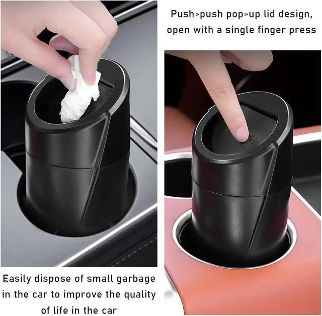 Alt view image 3 of 6 - Wevdn Car Trash Can Bin with Lid, Mini Leakproof Vehicle Side Door Cup Holder Trash Can with Lid, Multipurpose Organizer Portable Garbage Bin for Cup Holder Car Home Office (Black)