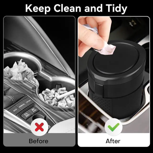 Alt view image 2 of 7 - Car Trash Can Bin with Lid - Mini Car Garbage Can Cup Holder-Black Small Leakproof Vehicle Trash Garbage Can Bin-Automotive Car Organizers and Storage for Back Seat SUV Truck Accessories