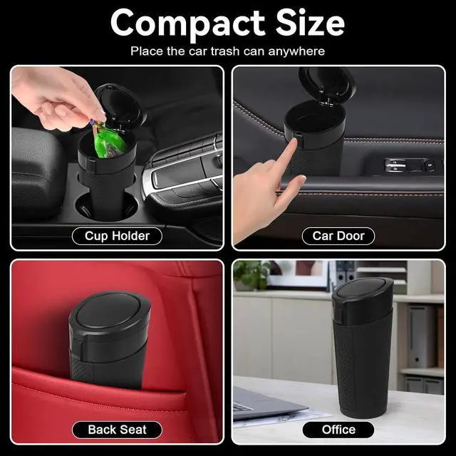 Alt view image 3 of 7 - Car Trash Can Bin with Lid - Mini Car Garbage Can Cup Holder-Black Small Leakproof Vehicle Trash Garbage Can Bin-Automotive Car Organizers and Storage for Back Seat SUV Truck Accessories