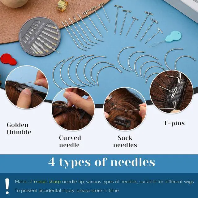 Alt view image 5 of 7 - 135 Pcs Hair Extension Clip Hair Weave Thread Hand Sewing Supplies | Wig Sewing Kit Hair Thread, Metal Snap Clips, U Shape Wig Clips, J/T/C Needles and Storage Bag for DIY Wig Making Hand Sewing