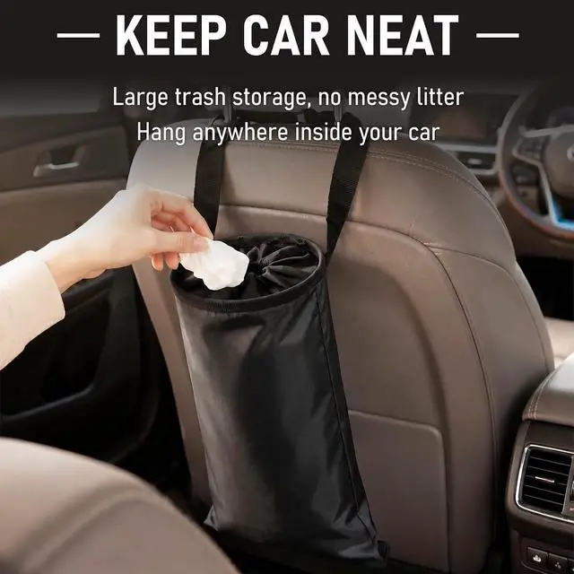 Alt view image 3 of 7 - 2 PCS Car Trash Bag, Washable, Easy Hanging Car Garbage Bag | Detachable Car Trash Can with Elastic Top Opening & Sticky Strap Bottom Opening, Ideal for Vehicles, Travel & Outdoor Use