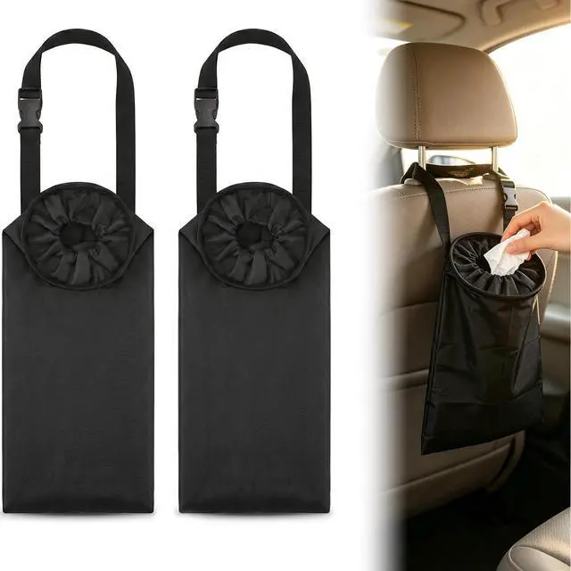 Main image of 2 PCS Car Trash Bag, Washable, Easy Hanging Car Garbage Bag | Detachable Car Trash Can with Elastic Top Opening & Sticky Strap Bottom Opening, Ideal for Vehicles, Travel & Outdoor Use
