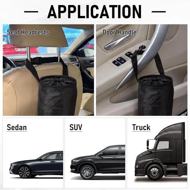 Alt view image 7 of 7 - 2 PCS Car Trash Bag, Washable, Easy Hanging Car Garbage Bag | Detachable Car Trash Can with Elastic Top Opening & Sticky Strap Bottom Opening, Ideal for Vehicles, Travel & Outdoor Use
