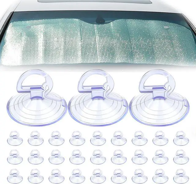 Main image of 30PCS Car Glass Windshield Sunshade Suction Cups, Car Window Suction Cup, Powerful Vehicle Pull Ring Dovetail Sucker Hooks, Car Accessories Mini Adsorption Holder for Auto Kitchen Office Glass