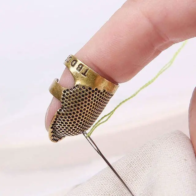 Alt view image 3 of 6 - 4 Pack Sewing Thimble Finger Protector, Adjustable Finger Metal Shield Protector Pin Needles Sewing Quilting Craft Accessories DIY Sewing Tools Needlework(2 Sizes)