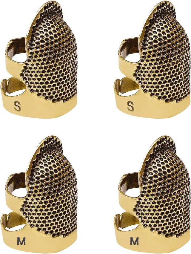 Main image of 4 Pack Sewing Thimble Finger Protector, Adjustable Finger Metal Shield Protector Pin Needles Sewing Quilting Craft Accessories DIY Sewing Tools Needlework(2 Sizes)