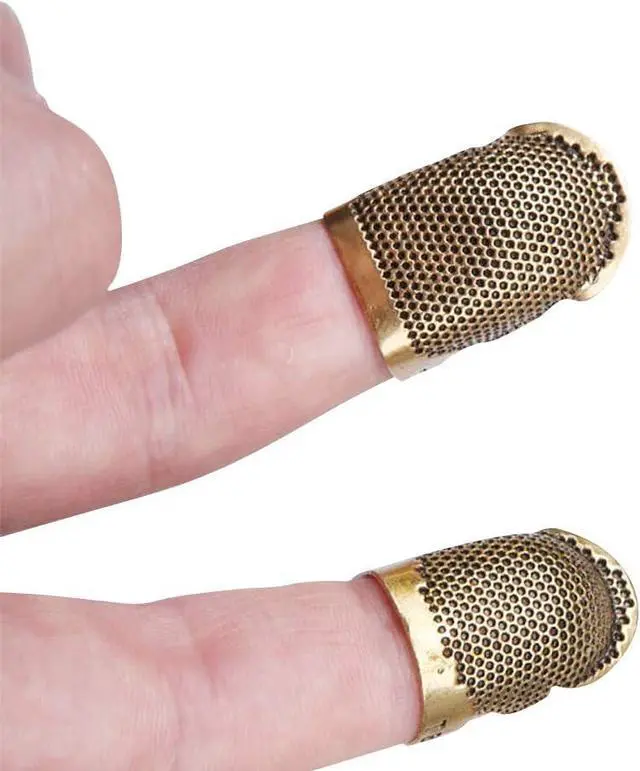 Alt view image 4 of 6 - 4 Pack Sewing Thimble Finger Protector, Adjustable Finger Metal Shield Protector Pin Needles Sewing Quilting Craft Accessories DIY Sewing Tools Needlework(2 Sizes)
