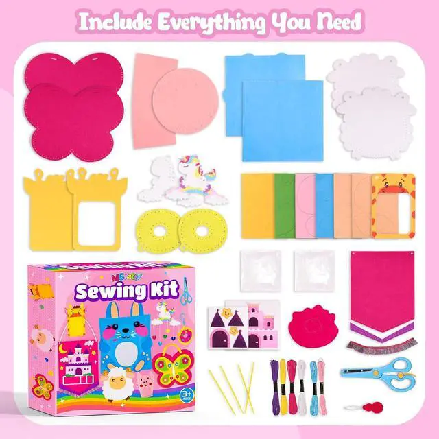 Alt view image 3 of 7 - MGparty My First Sewing Kit for Kids - 8 Easy DIY Sewing Crafts with Bunny Pillow & Unicorn Wind Chime, Beginner Learn-to-Sew Craft Set for Girls & Boys Ages 5+, Screen-Free Educational Gift