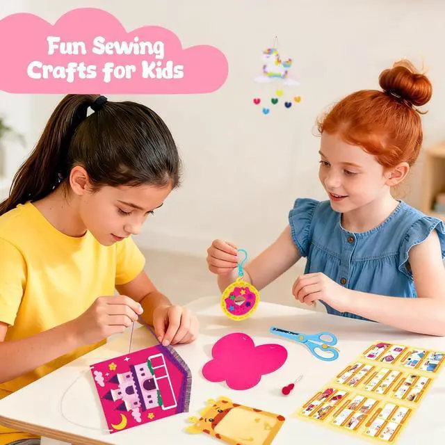 Alt view image 7 of 7 - MGparty My First Sewing Kit for Kids - 8 Easy DIY Sewing Crafts with Bunny Pillow & Unicorn Wind Chime, Beginner Learn-to-Sew Craft Set for Girls & Boys Ages 5+, Screen-Free Educational Gift