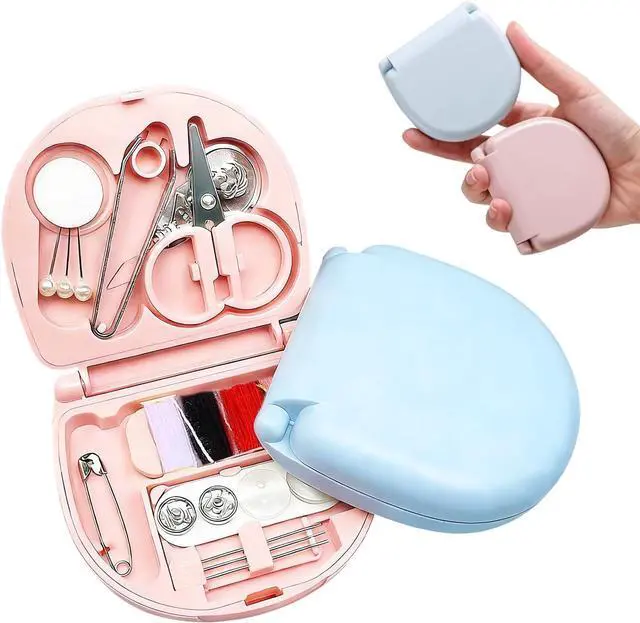 Main image of 2PCS Mini Travel Sewing Kits,Blue & Pink Portable DIY Sewings Repair Box Kit,Small Sewing Tool Kit with DIY Hand Sewing Needles Threads Scissors (2 Pcs(Blue & Pink))