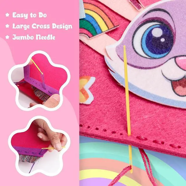 Alt view image 5 of 7 - MGparty My First Sewing Kit for Kids - 8 Easy DIY Sewing Crafts with Bunny Pillow & Unicorn Wind Chime, Beginner Learn-to-Sew Craft Set for Girls & Boys Ages 5+, Screen-Free Educational Gift