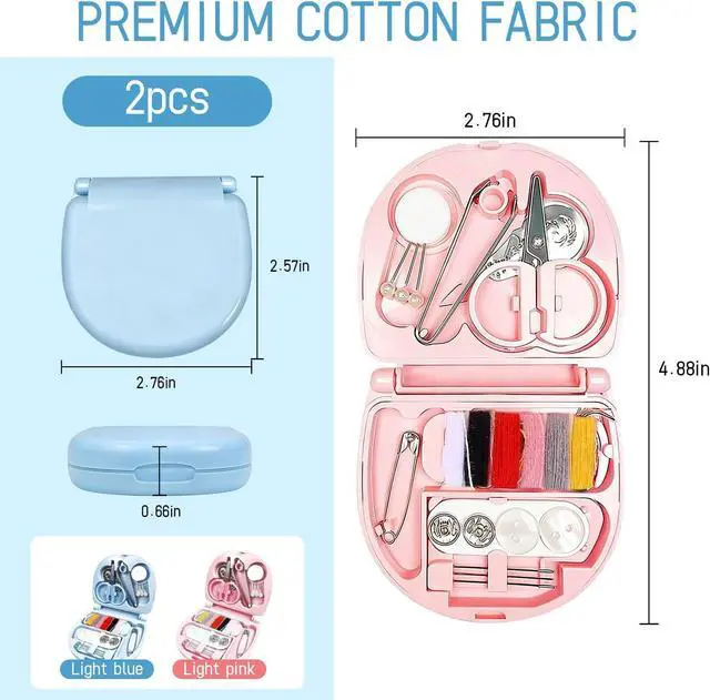 Alt view image 2 of 7 - 2PCS Mini Travel Sewing Kits,Blue & Pink Portable DIY Sewings Repair Box Kit,Small Sewing Tool Kit with DIY Hand Sewing Needles Threads Scissors (2 Pcs(Blue & Pink))