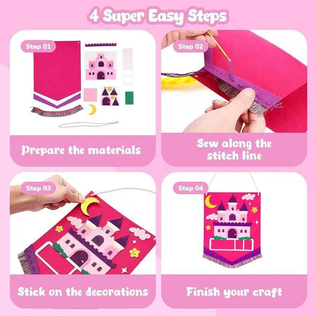 Alt view image 4 of 7 - MGparty My First Sewing Kit for Kids - 8 Easy DIY Sewing Crafts with Bunny Pillow & Unicorn Wind Chime, Beginner Learn-to-Sew Craft Set for Girls & Boys Ages 5+, Screen-Free Educational Gift