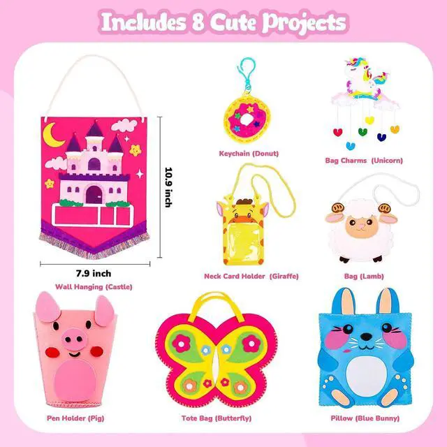 Alt view image 2 of 7 - MGparty My First Sewing Kit for Kids - 8 Easy DIY Sewing Crafts with Bunny Pillow & Unicorn Wind Chime, Beginner Learn-to-Sew Craft Set for Girls & Boys Ages 5+, Screen-Free Educational Gift