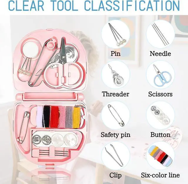 Alt view image 5 of 7 - 2PCS Mini Travel Sewing Kits,Blue & Pink Portable DIY Sewings Repair Box Kit,Small Sewing Tool Kit with DIY Hand Sewing Needles Threads Scissors (2 Pcs(Blue & Pink))