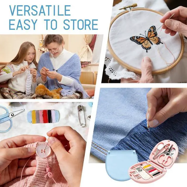 Alt view image 7 of 7 - 2PCS Mini Travel Sewing Kits,Blue & Pink Portable DIY Sewings Repair Box Kit,Small Sewing Tool Kit with DIY Hand Sewing Needles Threads Scissors (2 Pcs(Blue & Pink))