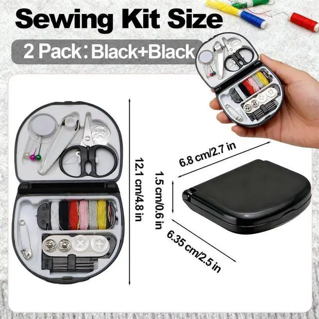 Alt view image 2 of 6 - Reroon 2 Pack Mini Travel Sewing Kit for Adult & Kid | Portable Sewing Box Kit Bulk | Small Emergency Repair Set with Thread Scissors Needle for Travel, Beginner DIY Handcraft | Black