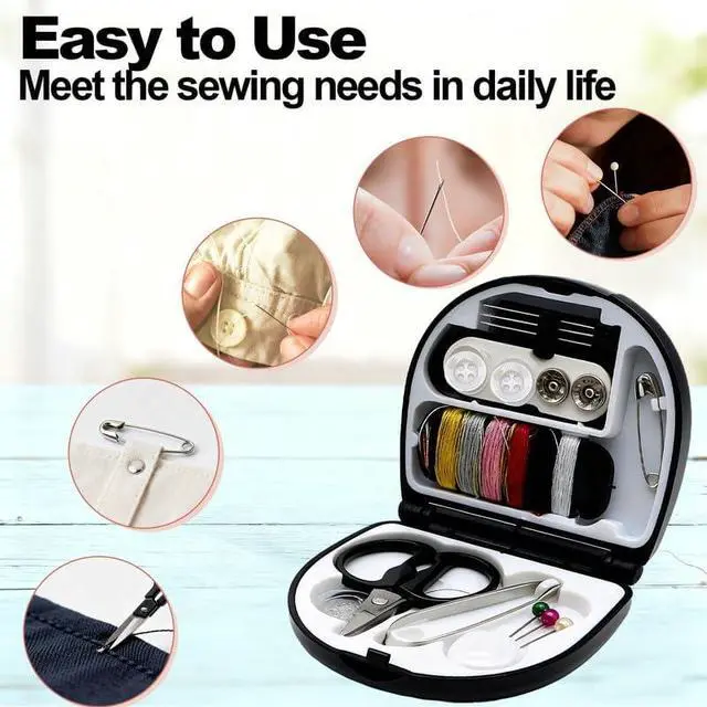 Alt view image 5 of 6 - Reroon 2 Pack Mini Travel Sewing Kit for Adult & Kid | Portable Sewing Box Kit Bulk | Small Emergency Repair Set with Thread Scissors Needle for Travel, Beginner DIY Handcraft | Black